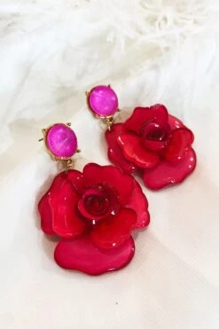 Camilla Pink Acrylic Flower Earrings -Luxury Evening Wear Store 24 001e3d74 895c 4bdb 878e afe022d6f3ac