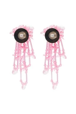 Helene Pink Flower Drop Earrings -Luxury Evening Wear Store 436
