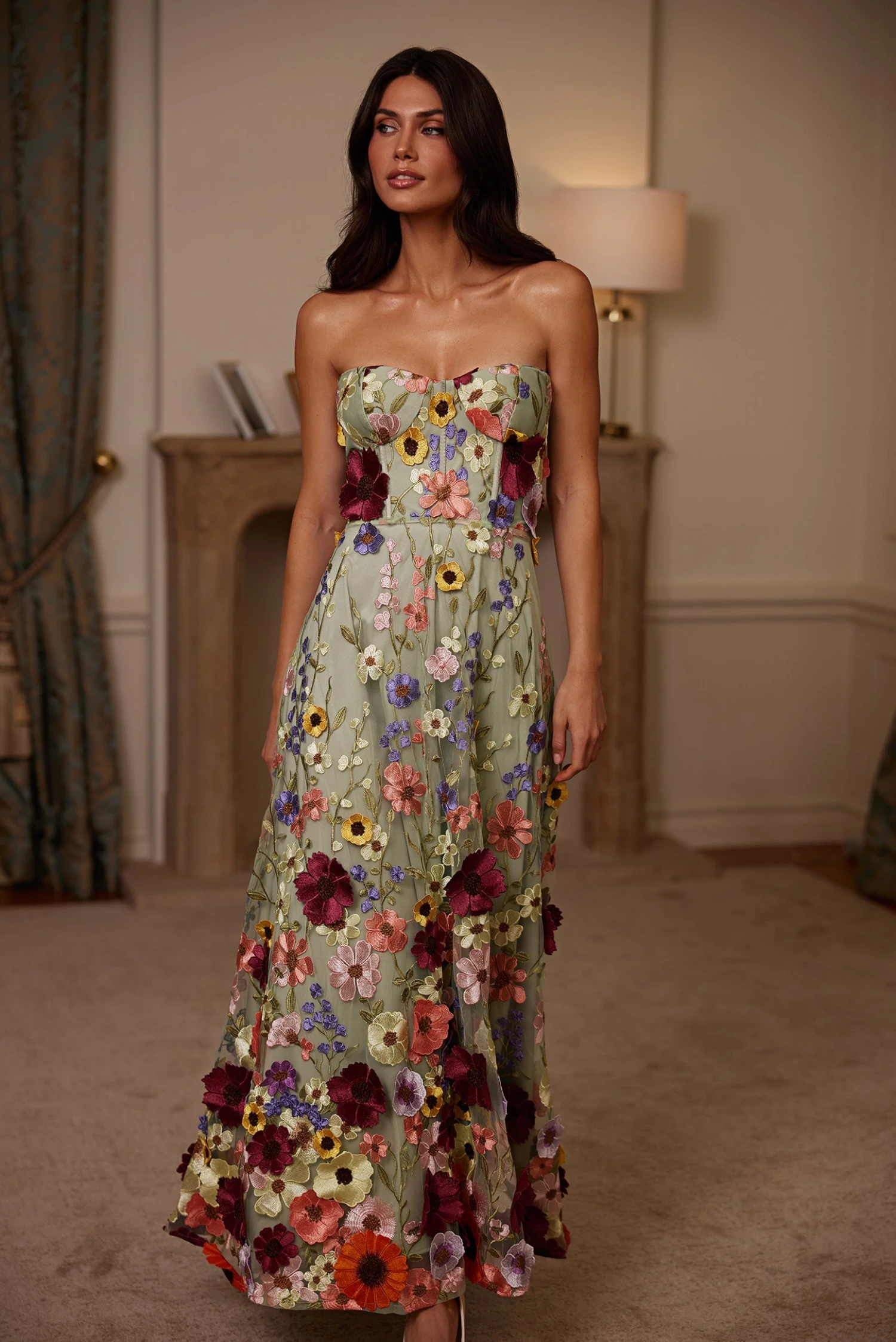 Daisy Floral 3D Bustier Maxi Dress 3 Daisy Floral 3D Bustier Maxi Dress - Image 3