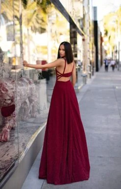 Makena Shimmering Gown - Burgundy -Luxury Evening Wear Store Maurita10