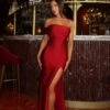 Stefani One Shoulder Jersey Wine Red Gown