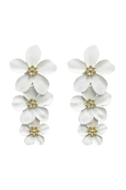 Niki White Flower Drop Earrings