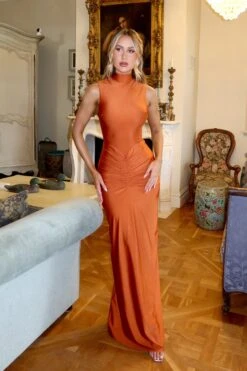 Rosina High Neck Rust Gown