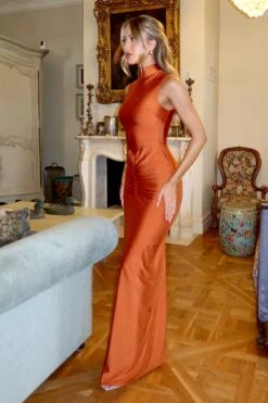 Rosina High Neck Rust Gown 11 Rosina High Neck Rust Gown -Luxury Evening Wear Store emily28
