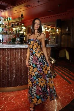 Mariya Embroidered Floral Mix Maxi Gown