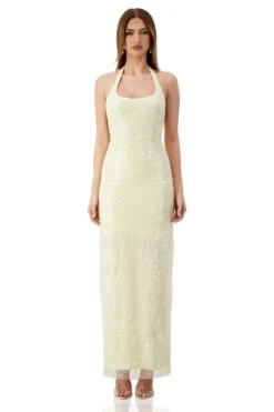 Romina Beaded Halter Neck Cream Gown -Luxury Evening Wear Store romina 1