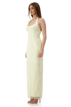 Romina Beaded Halter Neck Cream Gown -Luxury Evening Wear Store romina 2