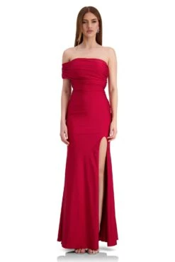 Stefani One Shoulder Jersey Wine Red Gown -Luxury Evening Wear Store stefani 1