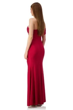 Stefani One Shoulder Jersey Wine Red Gown -Luxury Evening Wear Store stefani 3