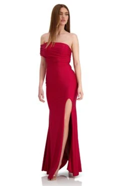 Stefani One Shoulder Jersey Wine Red Gown -Luxury Evening Wear Store stefani 4