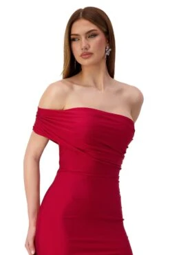 Stefani One Shoulder Jersey Wine Red Gown -Luxury Evening Wear Store stefani 5